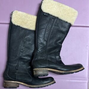 Black Leather Tall UGG Boots with full Sherling lining